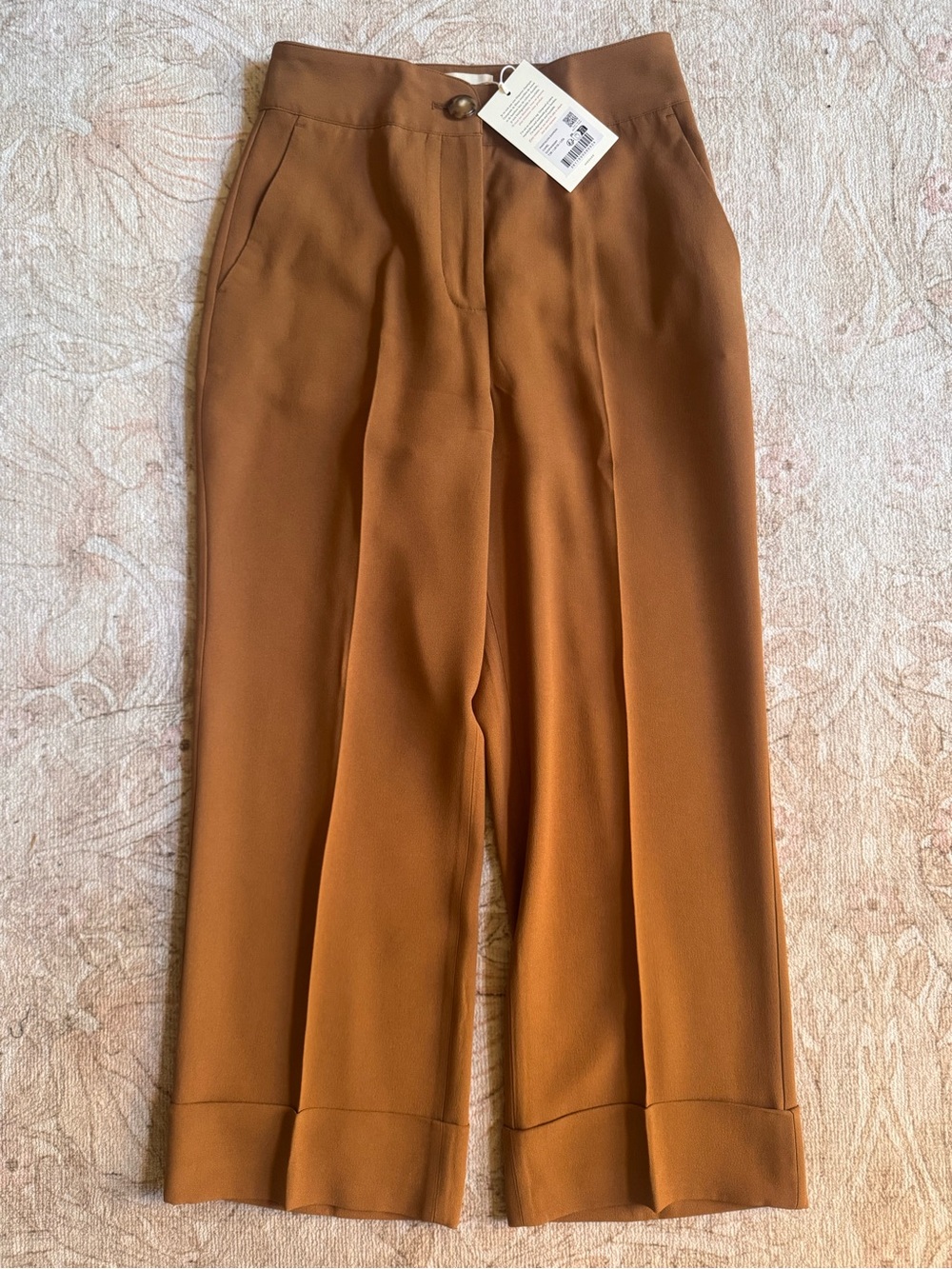 Sezane Damon Crop High-Rise Pants in Camel